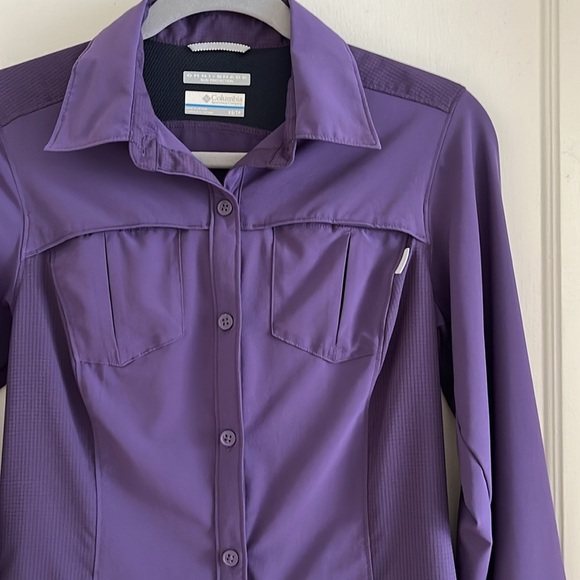 Columbia XS Omni-Shade Sun Protection Sunshirt Deep Purple Button Down Top - Picture 3 of 15